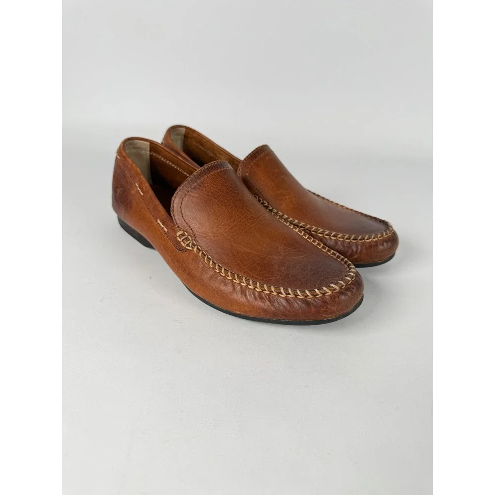 Frye Lewis Venetian Cognac Leather Loafers Mens 9.5 Driving Shoes 3480259-COG‎